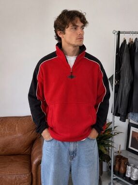 Vintage 90s Brooks Sport Red and Black Men's 1/4 zip fleece XL